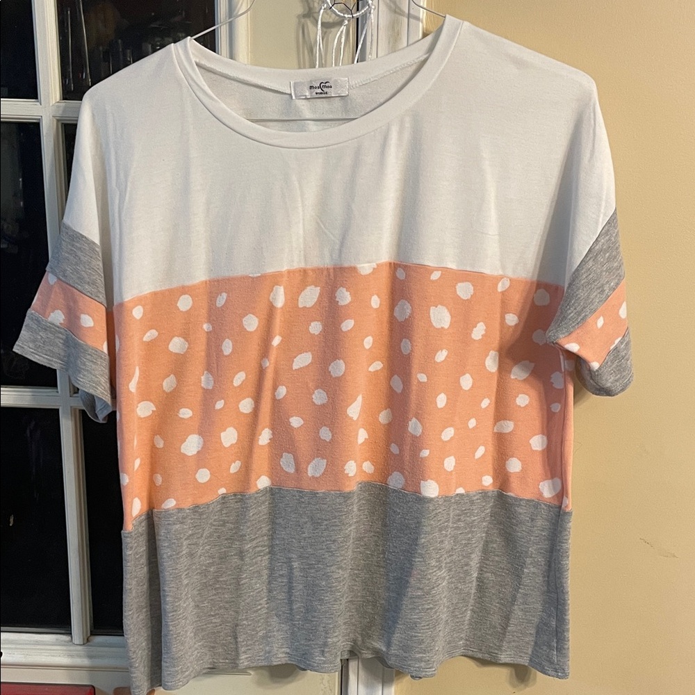 C.C Women's Short Sleeve Colorblock Tee - White, Peach, Gray